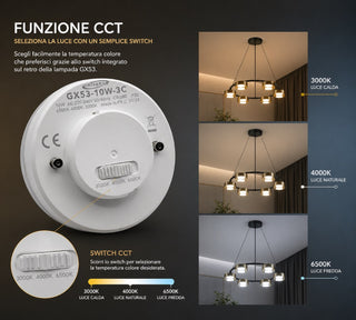 Lampadario moderno 6 luci gx53 con tecnologia CCT 3000k 4000k 6500k