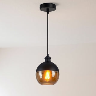 Lampadario a sospensione attacco E27 effetto ambrato vetro e alluminio