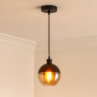 Lampadario a sospensione attacco E27 effetto ambrato vetro e alluminio