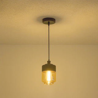 Lampadario vintage E27 effetto ambrato coppa in vetro e alluminio