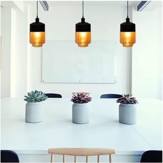 Lampadario vintage E27 effetto ambrato coppa in vetro e alluminio