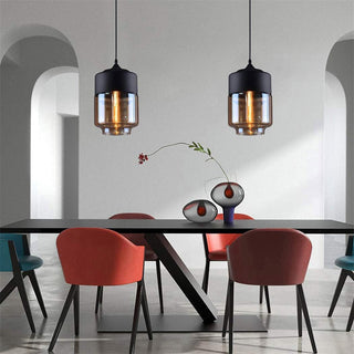 Lampadario vintage E27 effetto ambrato coppa in vetro e alluminio