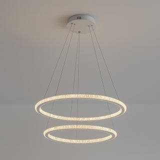Lampadario Led 51 watt bianca 2 anelli con cristalli 3 colori di luce