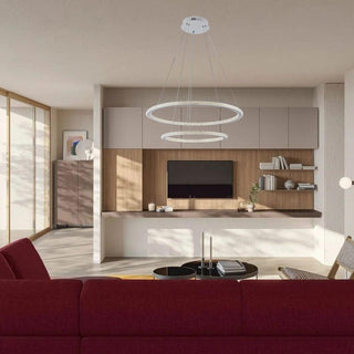 Lampadario Led 51 watt bianca 2 anelli con cristalli 3 colori di luce
