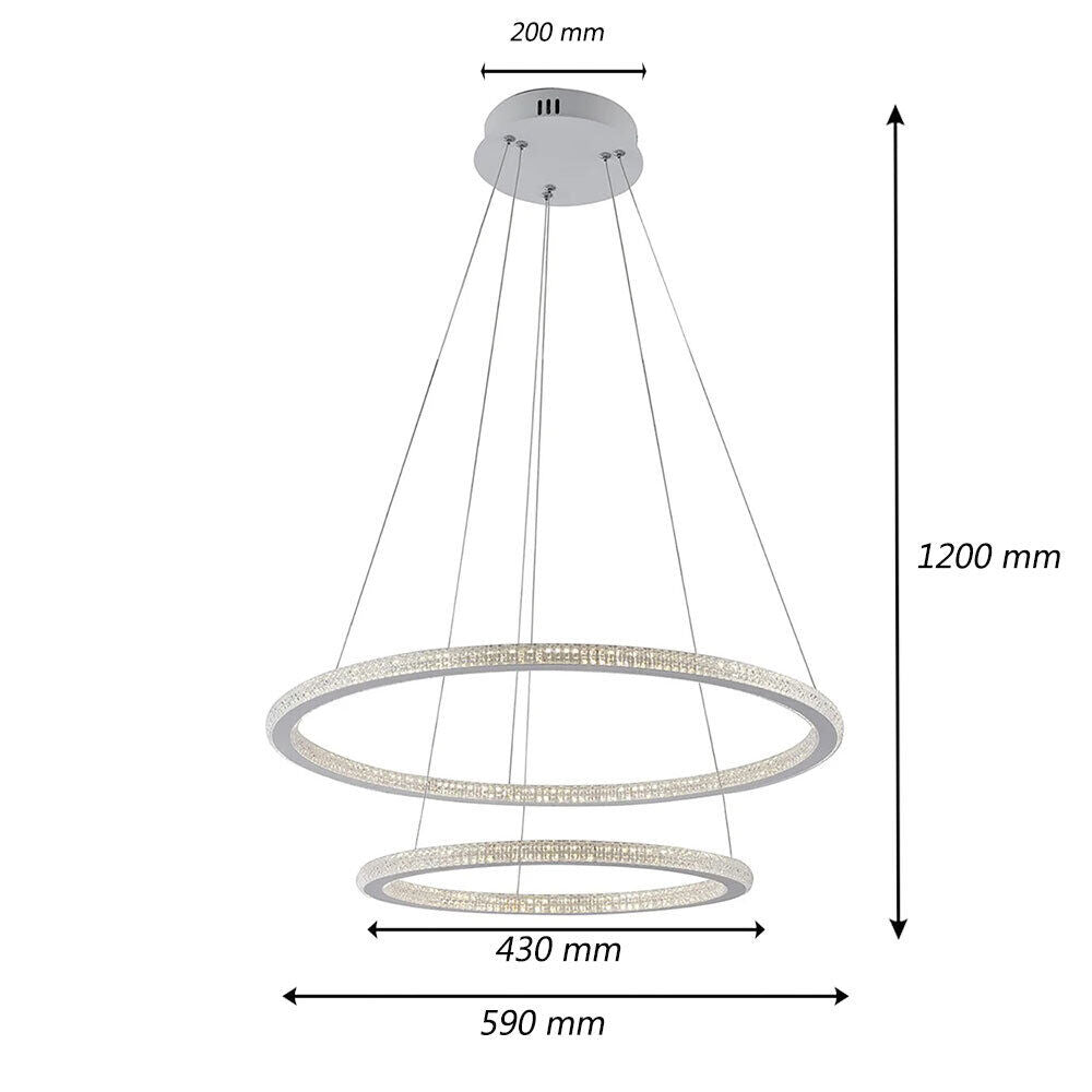 Lampadario Led 51 watt lampada a sospensione bianca 2 anelli con cristalli in acrilico luce fredda 6500k calda 3000k naturale 4000k