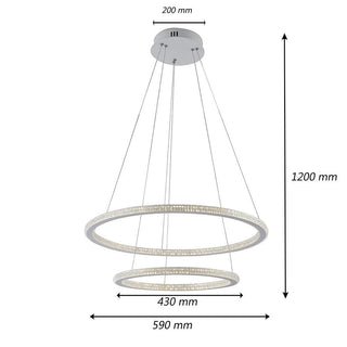 Lampadario Led 51 watt bianca 2 anelli con cristalli 3 colori di luce