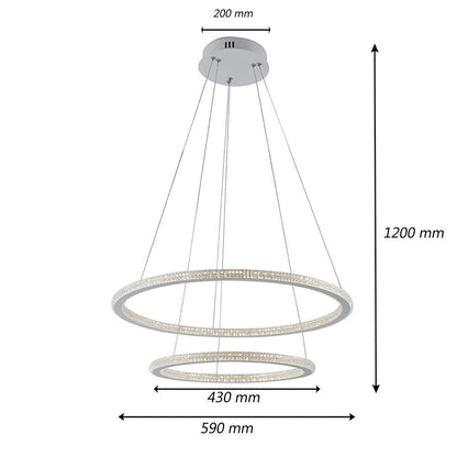 Lampadario Led 51 watt lampada a sospensione bianca 2 anelli con cristalli in acrilico luce fredda 6500k calda 3000k naturale 4000k