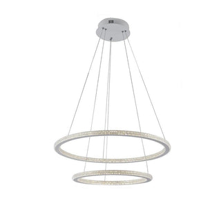 Lampadario Led 51 watt bianca 2 anelli con cristalli 3 colori di luce