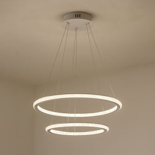 Lampadario Led 51 watt bianca 2 anelli con cristalli 3 colori di luce