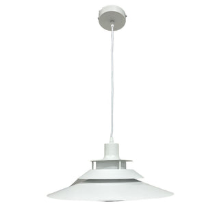 Lampadario industriale pendente bianco metallo paralume in vetro E27