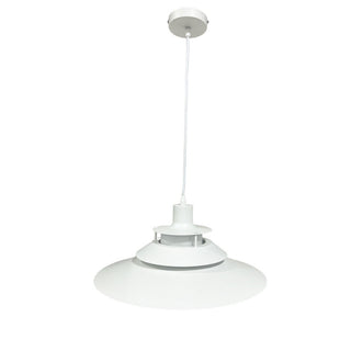 Lampadario industriale pendente bianco metallo paralume in vetro E27