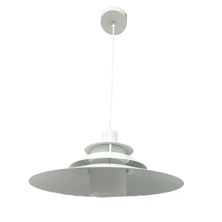 Lampadario industriale pendente bianco metallo paralume in vetro E27
