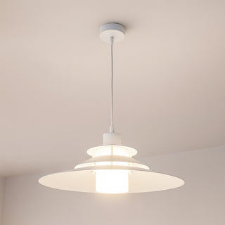 Lampadario industriale pendente bianco metallo paralume in vetro E27
