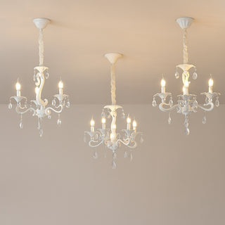 Lampadario 3 5 e 8 bracci bianco con cristalli pendenti attacco E14