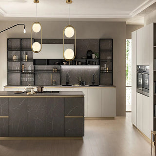 Lampadario sospensione ovale bronzo con due sfere contemporanea G9