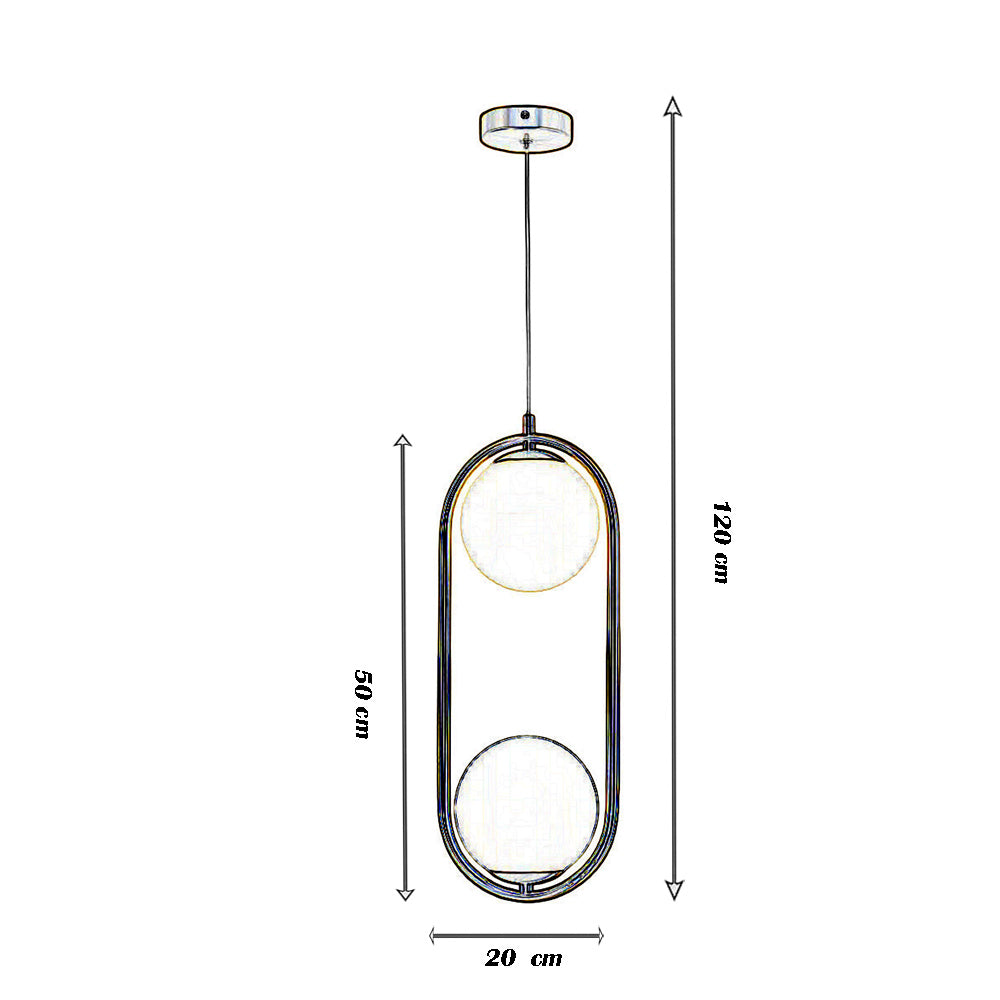 Lampadario sospensione ovale bronzo con due sfere in vetro lampada contemporanea attacco G9