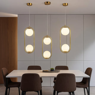 Lampadario sospensione ovale bronzo con due sfere contemporanea G9