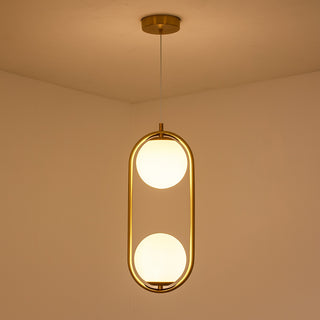 Lampadario sospensione ovale bronzo con due sfere contemporanea G9