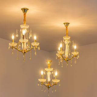 Lampadario 3 5 e 8 bracci bianco perlato e oro con pendenti E14