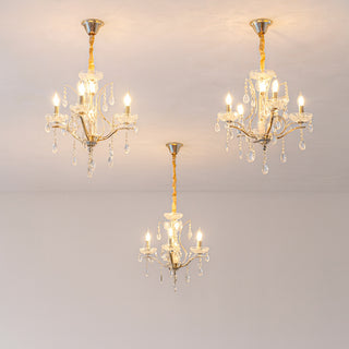 Lampadario 3 5 e 8 bracci bianco perlato e oro con pendenti E14