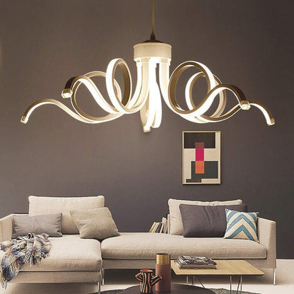 Lampadario a sospensione led 54 watt curvo a fiore 3 colorazione di luce lampada plafoniera sospesa arredamento moderno