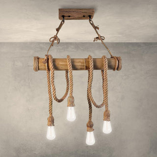Lampadario a sospensione con corda in canapa vintage 4 attacco E27