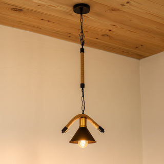 Lampadario da soffitto con corda in canapa paralume a campana E27