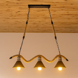Lampadario da soffitto con corda in canapa con 3 paralumi attacco E27