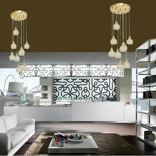 Lampadario sospeso 38,5W con cristalli gocce attacco G9 oro argento