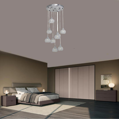 Lampadario da soffitto a sospensione plafoniera 38.5 watt con sfere con cristalli gocce in acrilico portalampada attacco g9 lampada sospesa oro o argento