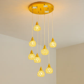 Lampadario sospeso 38,5W con cristalli gocce attacco G9 oro argento