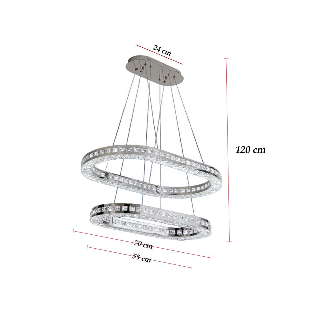 Lampadari a led 40 watt a sospensione in metallo e cristalli in acrilico base con anelli regolabile luce fredda 6500k