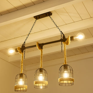 Lampadario stile industriale metallo e corda canapa lampada retrò E27