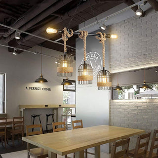 Lampadario stile industriale metallo e corda canapa lampada retrò E27
