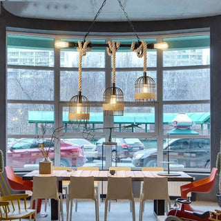 Lampadario stile industriale metallo e corda canapa lampada retrò E27