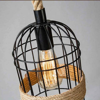 Lampadario stile industriale metallo e corda canapa lampada retrò E27