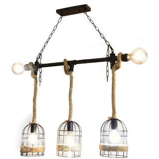 Lampadario stile industriale metallo e corda canapa lampada retrò E27