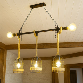 Lampadario stile industriale metallo e corda canapa lampada retrò E27