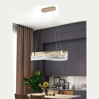 Lampadario led a sospensione oro 45 watt con cristalli in acrilico contemporaneo luce bianca fredda 6500k