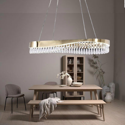 Lampadario led a sospensione oro 45 watt con cristalli in acrilico contemporaneo luce bianca fredda 6500k