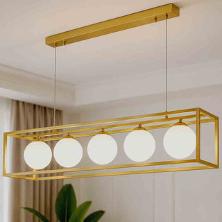 Lampadario a Sospensione Oro con 5 Sfere in polietilene Opalino G9