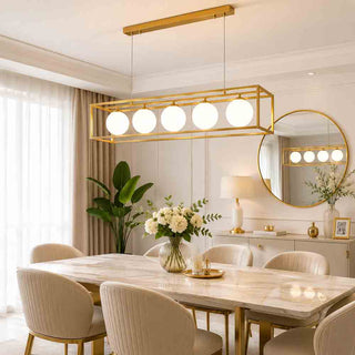 Lampadario a Sospensione Oro con 5 Sfere in polietilene Opalino G9