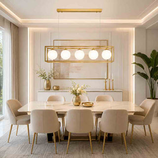 Lampadario a Sospensione Oro con 5 Sfere in polietilene Opalino G9