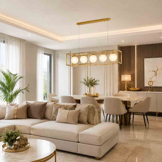 Lampadario a Sospensione Oro con 5 Sfere in polietilene Opalino G9