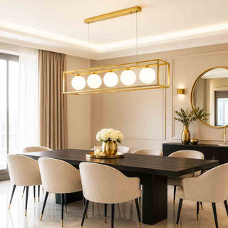 Lampadario a Sospensione Oro con 5 Sfere in polietilene Opalino G9