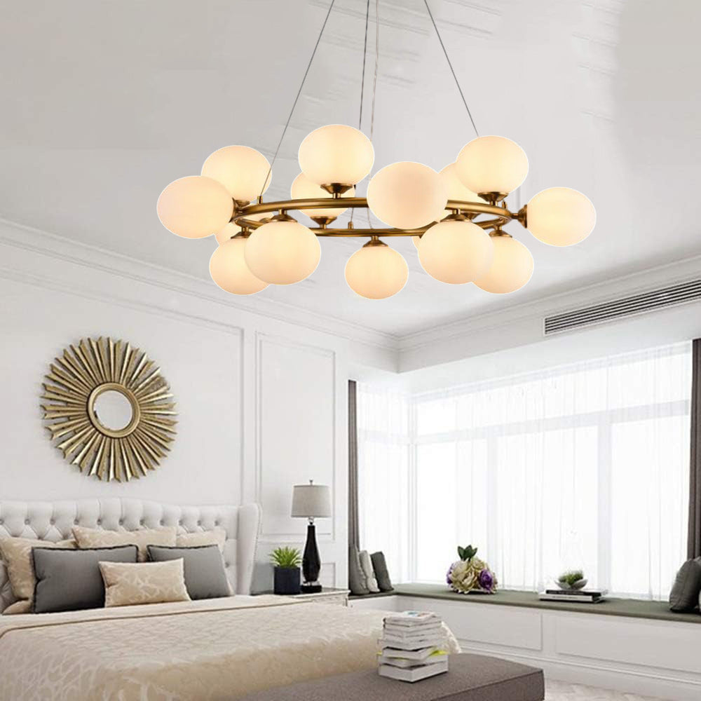 Lampadario contemporaneo in metallo bronzo lampada a sospensione per soggiorno openspace 15 sfere attacco G9