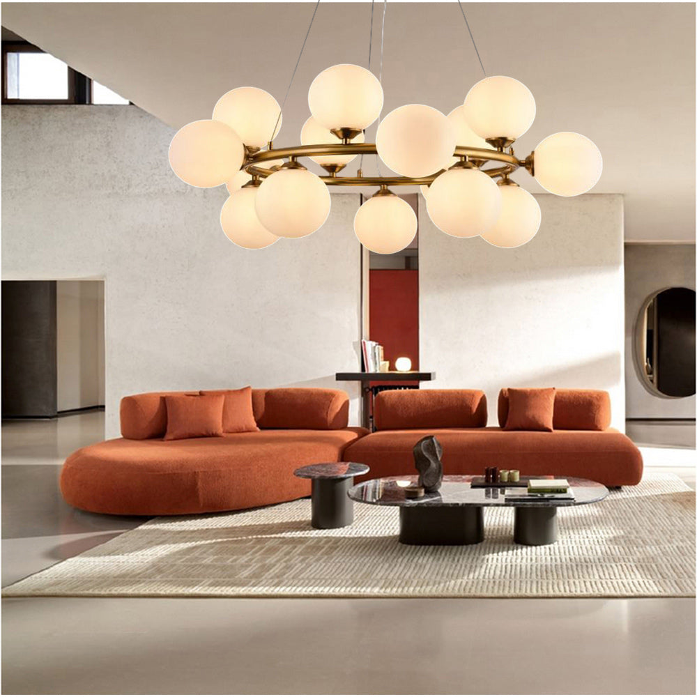 Lampadario contemporaneo in metallo bronzo lampada a sospensione per soggiorno openspace 15 sfere attacco G9