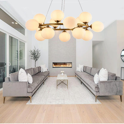 Lampadario contemporaneo in metallo bronzo lampada a sospensione per soggiorno openspace 15 sfere attacco G9