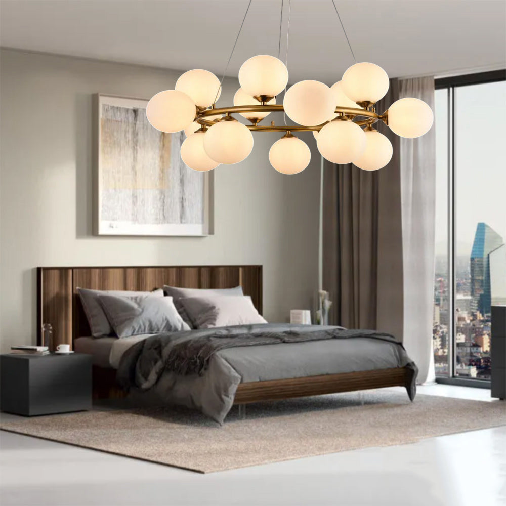 Lampadario contemporaneo in metallo bronzo lampada a sospensione per soggiorno openspace 15 sfere attacco G9