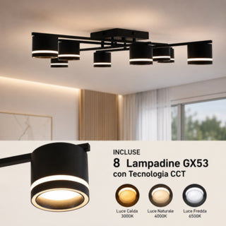 Plafoniera design moderna 8 Luci GX53 tecnologia CCT-Switch 12 watt